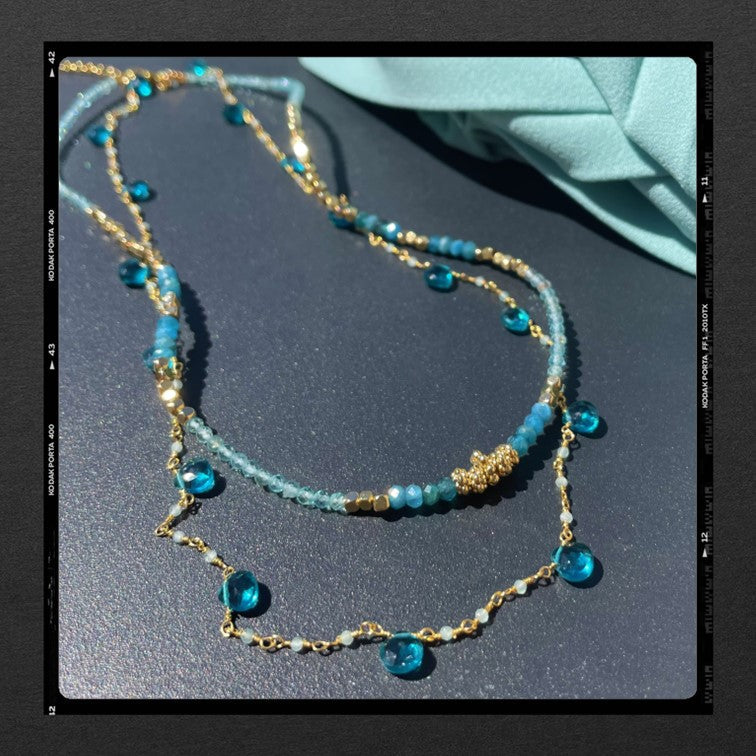 Les Poétisés collier double aqua bijou personnalisable pierres semi precieuses