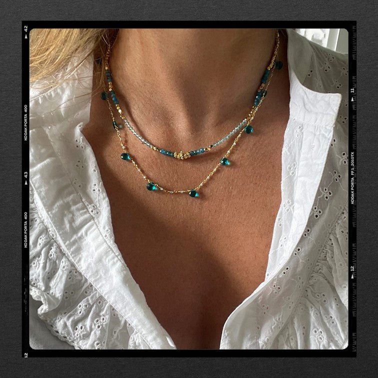 Les Poetises - Aqua - collier - pierres fines - personnalisation pierres semi precieuses - or fin - accumulation - collier double (2)