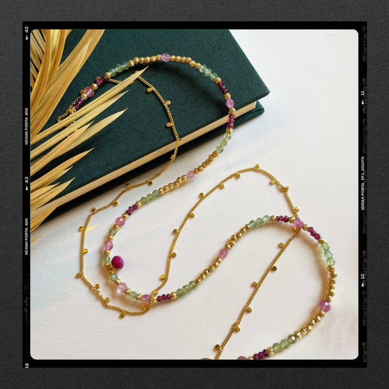 Les Poétisés collier double automne pierres fines or 24k