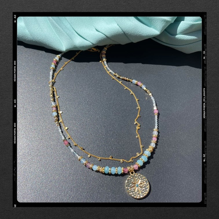 Les Poétisés collier double cieux pierres fines or 24k