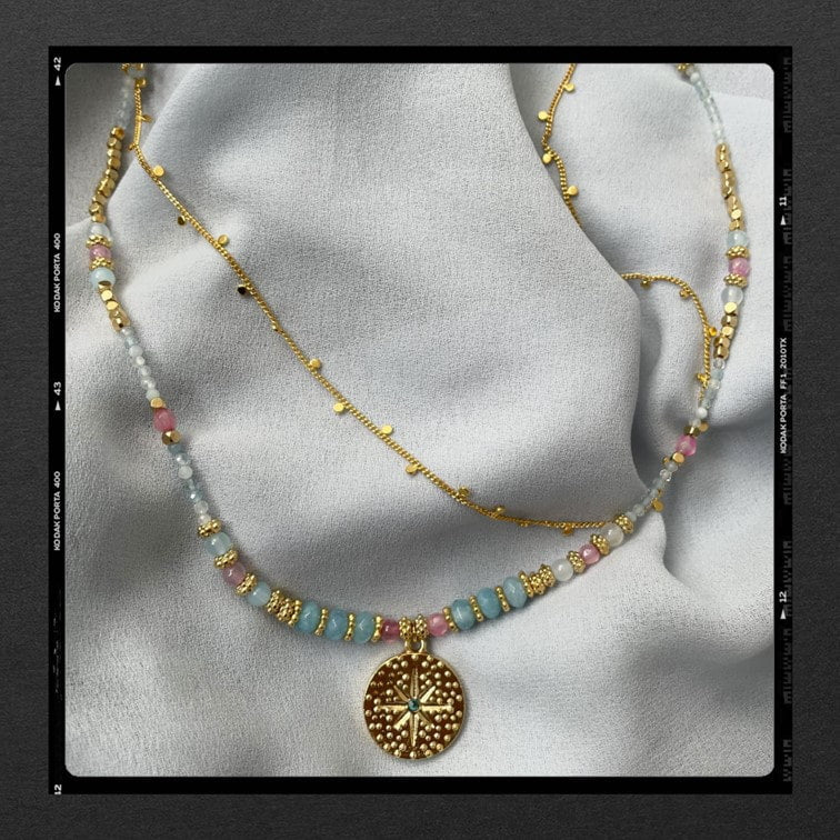 Les Poétisés collier double cieux pierres semi precieuses bijou de creatrice