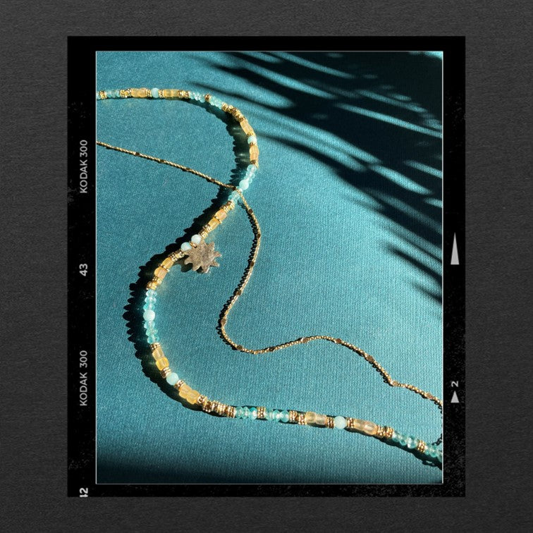 Les Poétisés collier double soleil pierres fines or 24k bijou cadeau