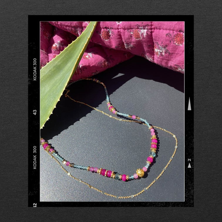 Les Poétisés collier double songe pierres semi precieuses or 24k creation france