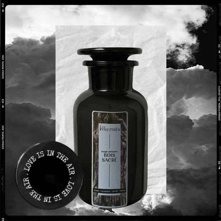 Les Poétisés bougie parfumée bois sacré apothicaire personnalisation mots gravés