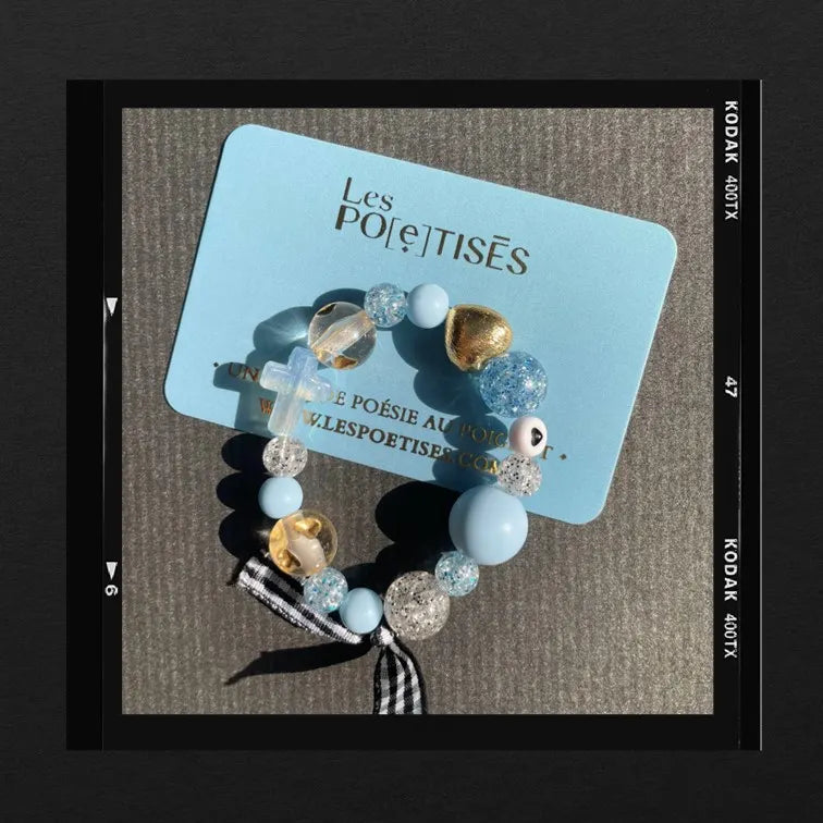 Les Poétisés bracelet enfant croix bleu cadeau fête religieuse