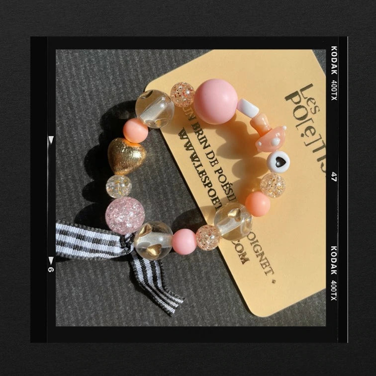 Les Poétisés bracelet enfant fille happy pêche rose orange doré