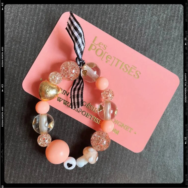Les Poétisés bracelet enfant fille happy rose blanc doré