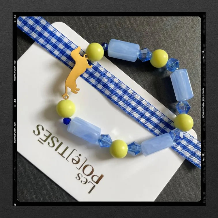 Les Poétisés bracelet enfant pesonnalisable bleu marine jaune médaille gravée