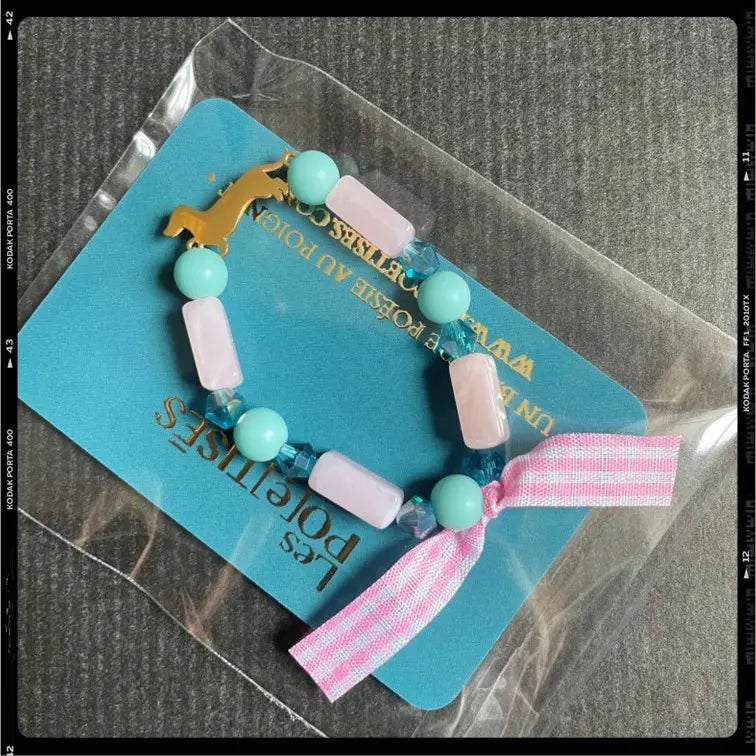 Les Poétisés bracelet enfant fille personnalisable rose bleu médaille gravée