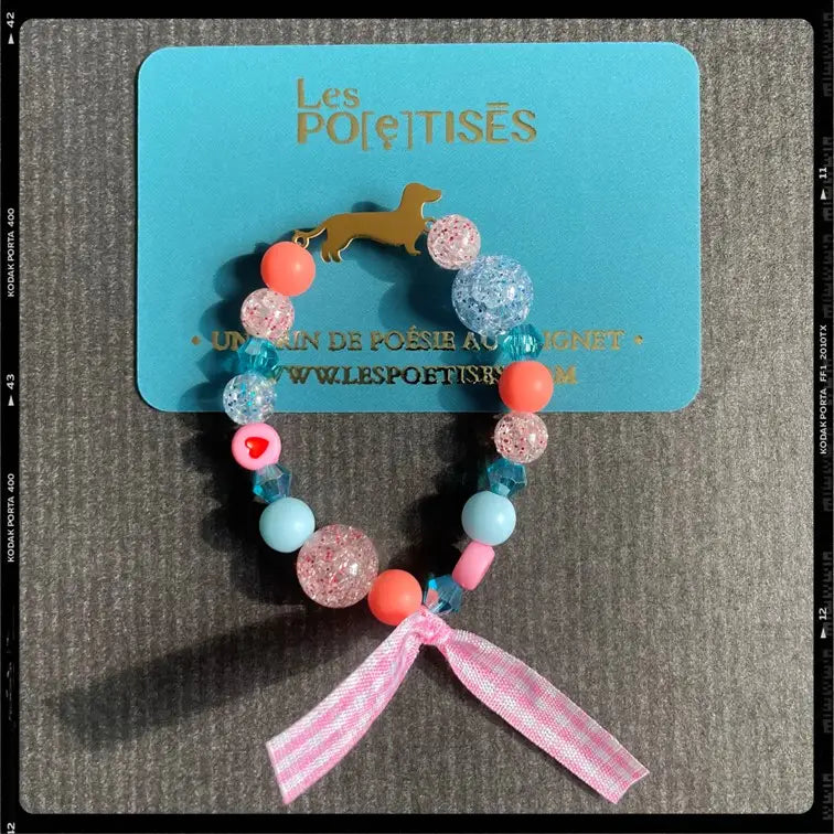 Les Poétisés bracelet enfant personnalisable paillettes bleu gravure médaille