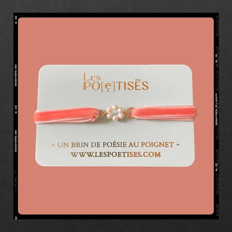 Les Poétisés bracelet ruban corail velours