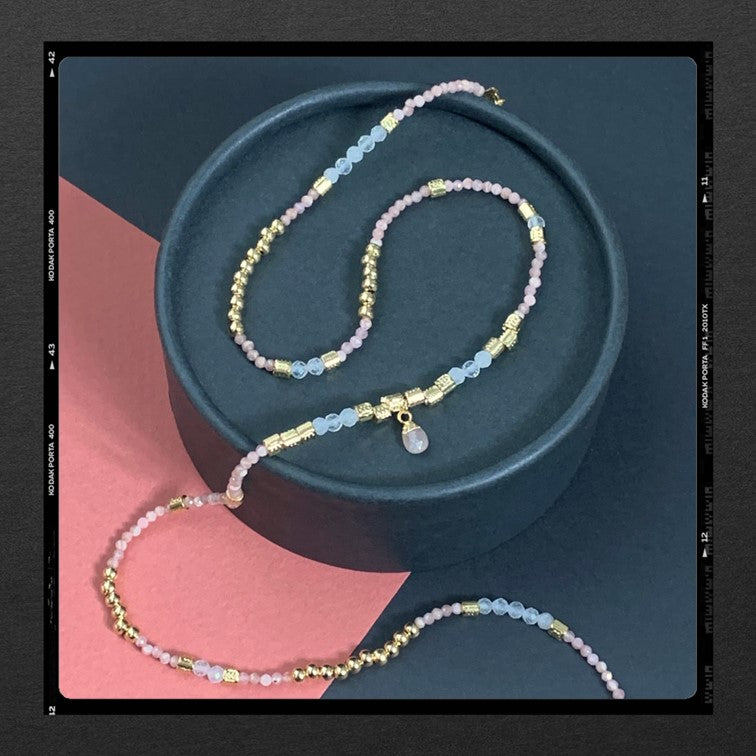 Les Poétisés collier dune or fin 24k pierres semi precieuses creation