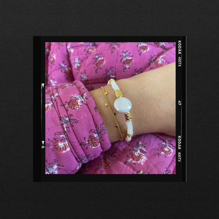 Les Poétisés - Polaire - bracelet double - or 24k - perles fines - pierres semi precieuses - ecrin en liege - bijou -