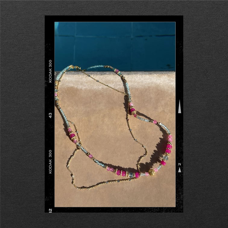 Les Poetises - Songe - collier - collier double - pierres fines - perles dorees a l'or fin - gemmes naturelles - cadeau femme