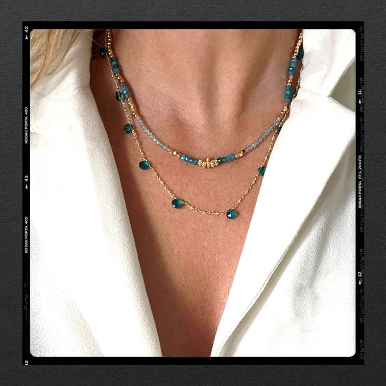 Les Poétisés collier double pierres naturelles or fin 24k