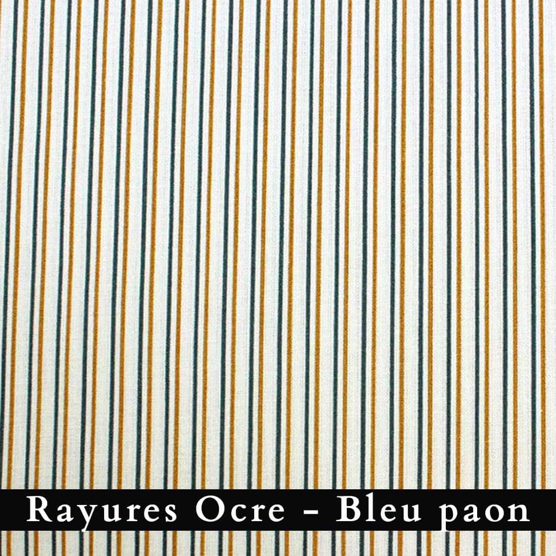 pochon tissu rayé ocre bleu paon