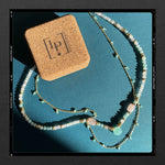 Les Poétisés collier double paix couleurs pastel ecrin en liege bijou de creatrice