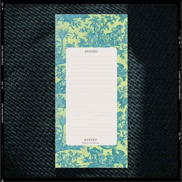 Les Poétisés Astrée bloc-notes toile de Jouy anis moderne