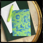 Les Poétisés Astrée carte de vœux toile de Jouy montgolfière vert