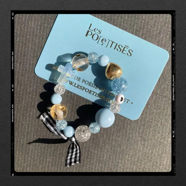 Les Poétisés bracelet enfant croix bleu cadeau catho