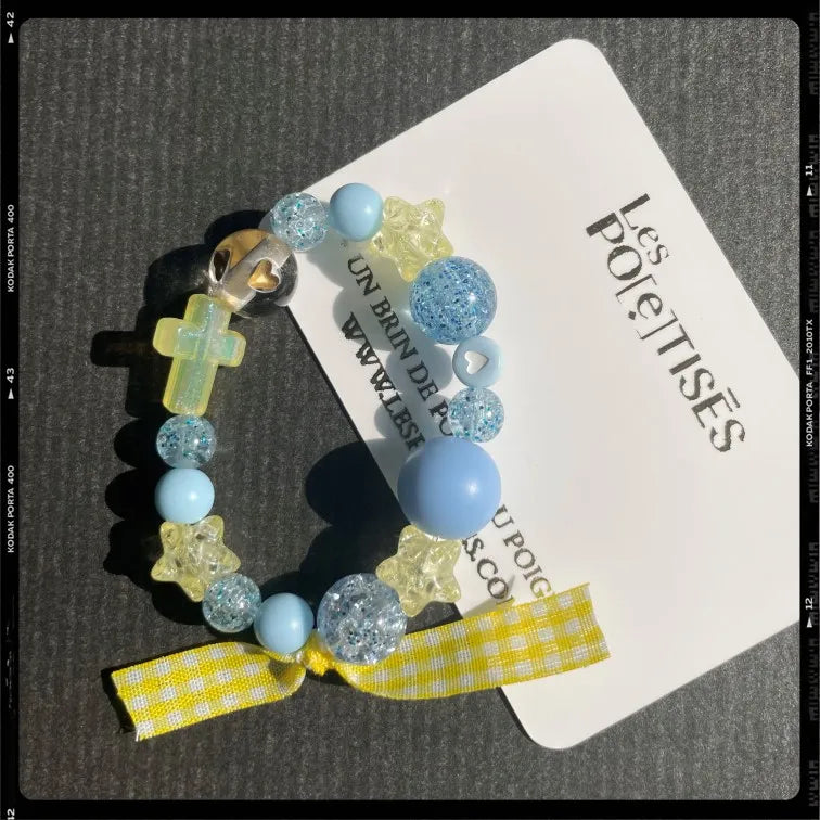 Les Poétisés bracelet enfant croix jaune bleu cadeau catho
