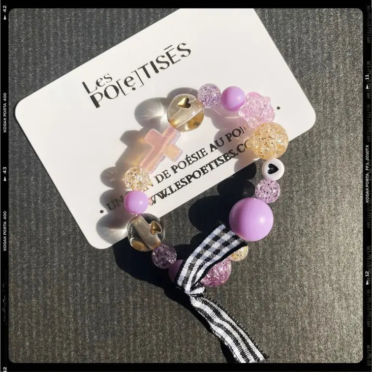 Les Poétisés bracelet enfant croix violet fille cadeau catho