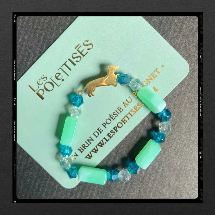 Les Poétisés bracelet enfant personnalisable vert médaille gravée chien