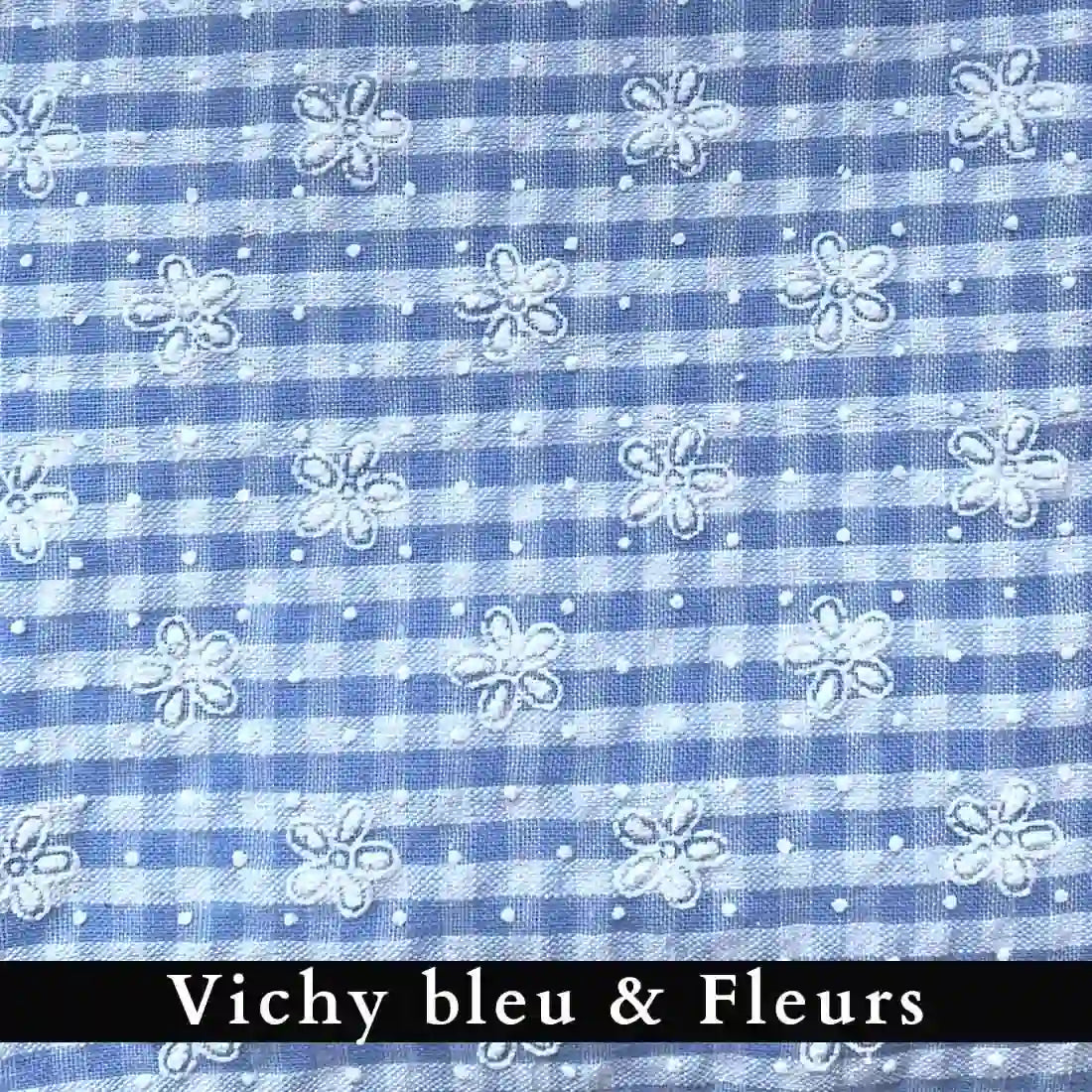 pochon tissu Vichy bleu et fleurs