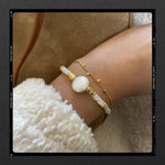 Les Poétisés - Polaire - bracelet double - or 24k - perles fines - pierres semi precieuses - perle d'eau douce - ecrin en liege - bijou